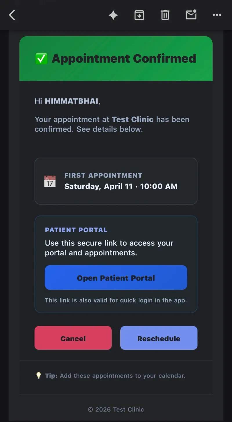 Booking confirmation email and notifications