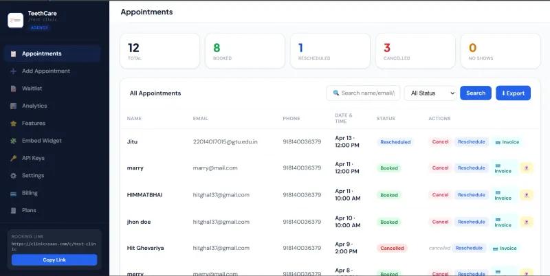 ClinicsSaaS dashboard preview